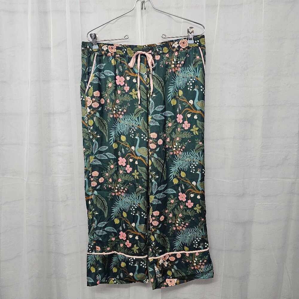 Floral Print Pajama Pants - Green and Pink